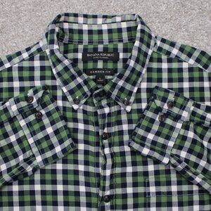 Banana Republic Luxe Flannel Shirt Mens Large Green/Black Camden Fit Cotton L/S